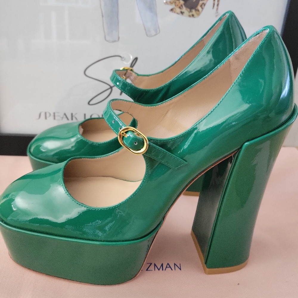 Stuart Weitzman Platform Pumps. Green. SIZE 37.5